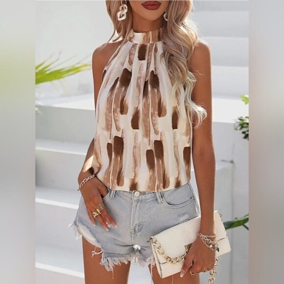 High Neck Tank Modern Art Brushstroke Tunic Top XL - Picture 10 of 11